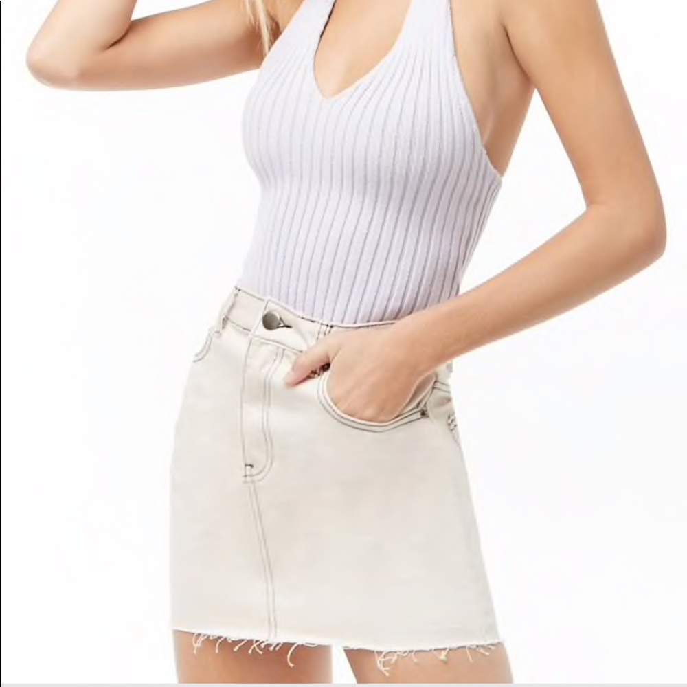 Contrast-Stitch Denim Mini Skirt